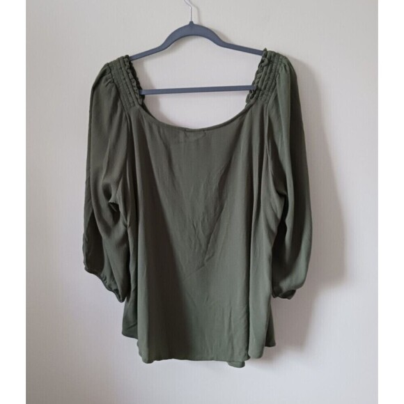 Torrid Blouse Top Boho Tie Front Off The Shoulder Olive Green Size 2X - Picture 2 of 8